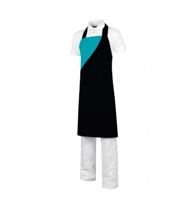 Avental de peito comprido bicolor - Preto/Azul turquesa