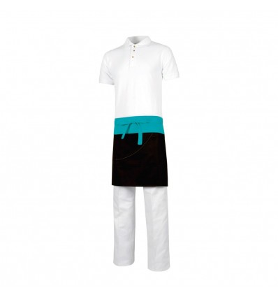 Avental de cinta curto bicolor com bolso - Preto/Azul Turquesa